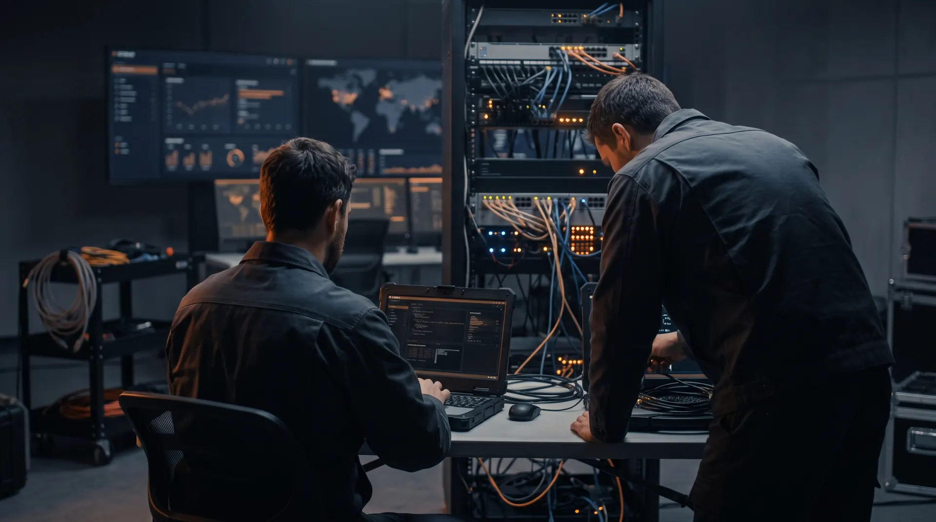 Integration engineers configuring a command center